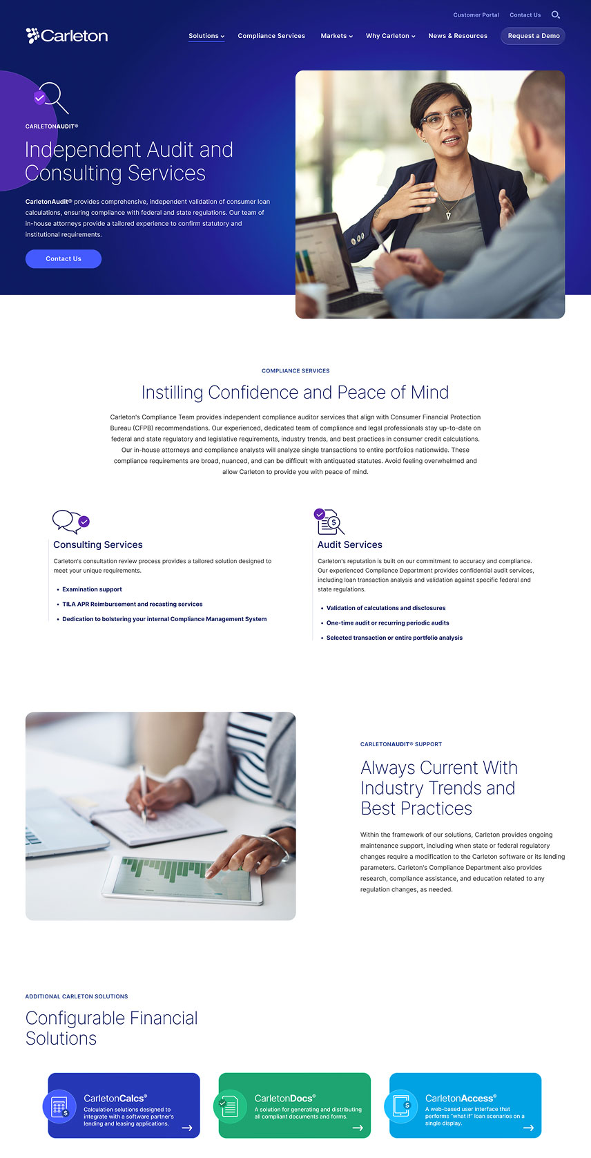 CarletonAudit solution page describing independent audit and consulting services