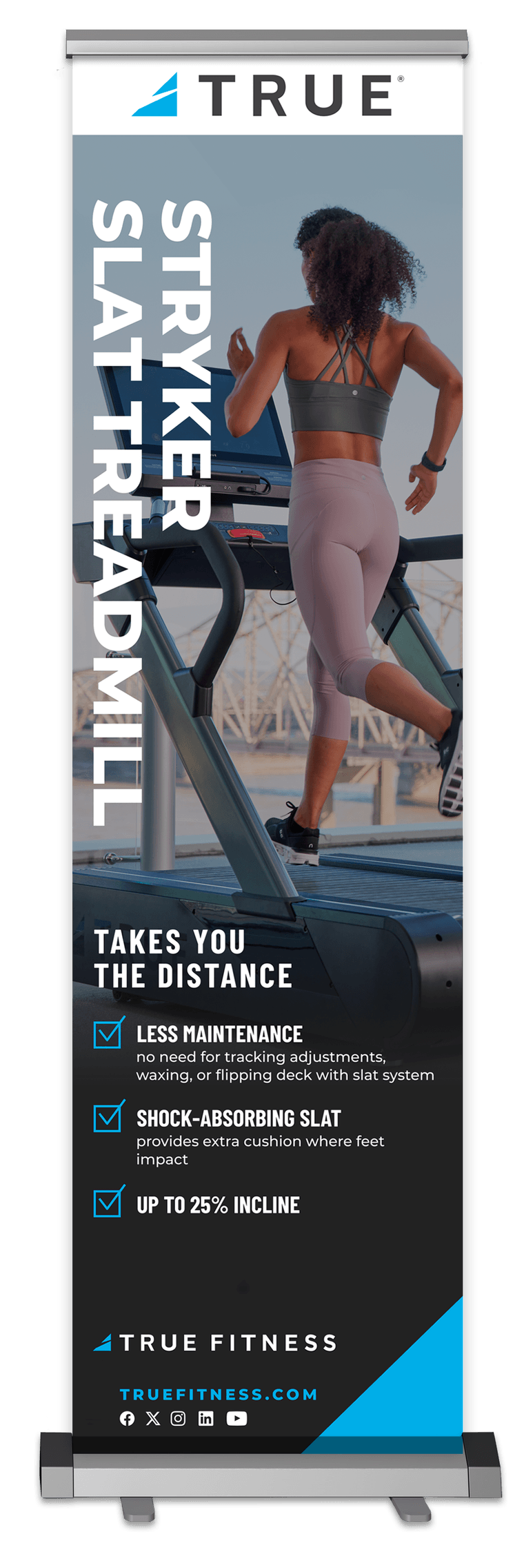 TRUE Stryker Slat Treadmill retractable tradeshow banner.