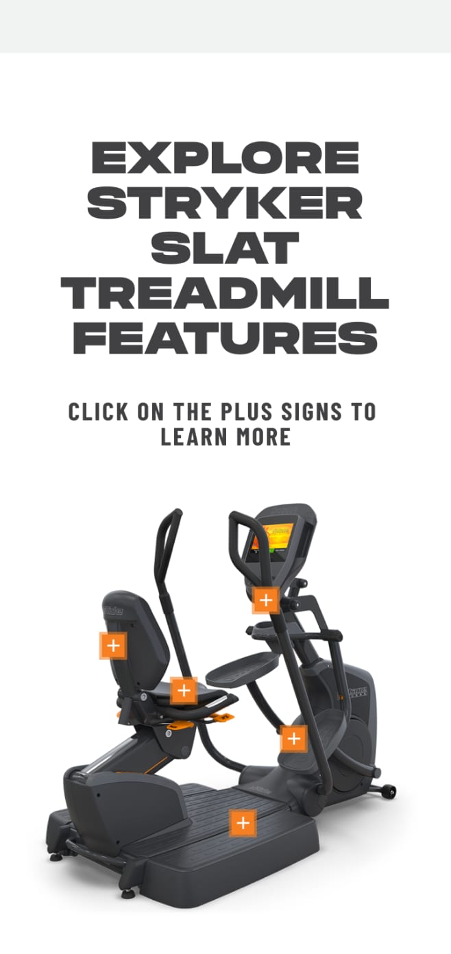 Octane Fitness mobile product page prompting users to click the plus signs to explore features.